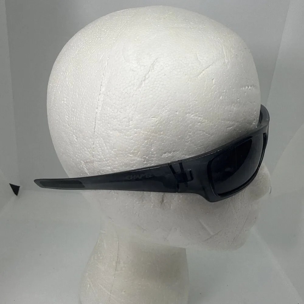 Chapel C137 Wrap Around Sunglasses Clear Blue Frame Sport Rectangle Shades Y2K